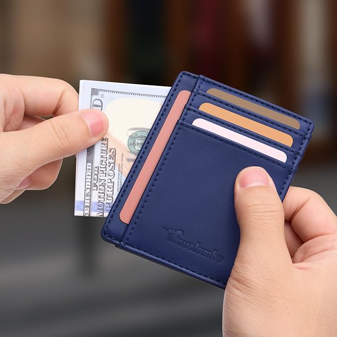 Travelambo Slim Wallet Front Pocket Minimalist Leather RFID Blocking Medium Size - Image 3