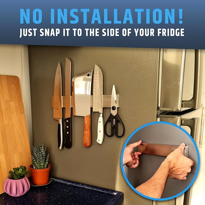 12" Premium Magnetic Knife Holder for Refrigerator (Double-Sided Heavy-Duty Magnets) - Upgraded Strip for Strong Fridge Mount - Clear Up Counter Space - 304 Anti-Rust Stainless Steel (Upgraded Design) - Image 5
