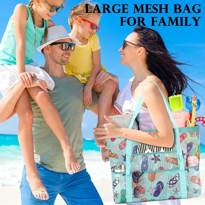 Fammart Mesh Beach Bag for Women, Large Beach Toy Pool Bag with Zipper Pocket, SandProof Cruise Essentials 2026 Family Travel - Image 8