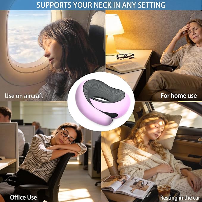 Neck Pillow for Airplane Travel, Comfortable Travel Neck Pillow for Long Flights, Ergonomic Airplane Pillow for Sleeping (Pink, J10) - Image 3
