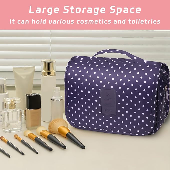 Toiletry Bag Travel Bag with Hanging Hook for Women and Men,Navy Dot | Waterproof Small Capacity Hanging Multifunctional Makeup Bag for Toiletries, Portable Cosmetic Bag Travel Organizer - Image 6