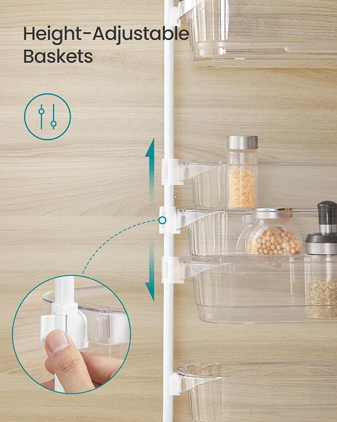 SONGMICS 6 Tier Pull Out Spice Rack for inside Cabinets, Steel | Spice Organizer, Slide Out Cabinet Organizer, PET Plastic, Matte White, GLORA Collection UKCS046WG01 - Image 6