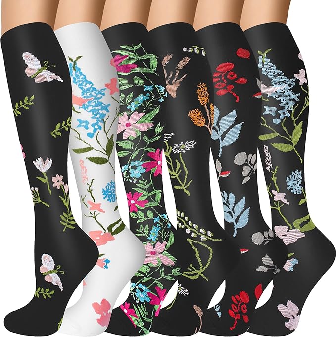 Compression Socks for Women & Men 6 Pairs | 20-30 mmHg Breathable & Moisture-Wicking Comfortable & Skin-Friendly Knee High Support Socks for Nurse, Travel, Pregnancy by OUIVIAL