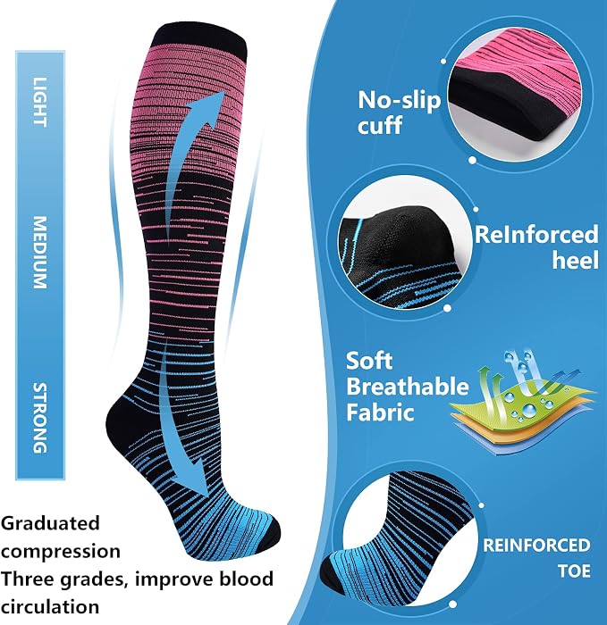 bropite Compression Socks For Women&Men,6 Pairs 20-30 mmHg Knee-High Socks | Support for Running,Nurses,Travel,Flying and pregnancy,better circulation,swelling relief,unisex all-day comfort for activity - Image 7