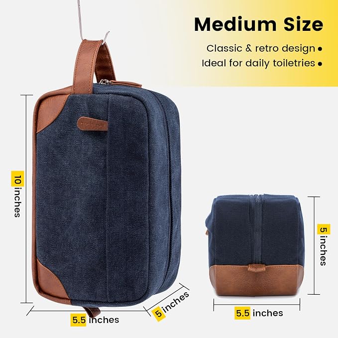 Vorspack Canvas Travel Toiletry Bag for Men, Medium, Navy Blue | Water-Resistant Travel Bag for Toiletries, Large Capacity, Organized Compartment, Suitable for Shaving, Grooming, Accessories - Image 2