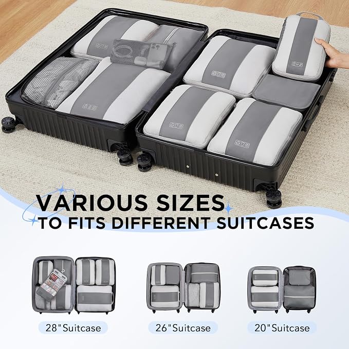 OlarHike 10 Set Compression Packing Cubes for Travel Essentials,Compressible Expandable Space Saver Bags for Organizing Clothes,Luggage Suitcase Garment Bags with Over 1000 pcs Mesh Holes(Gray) - Image 8
