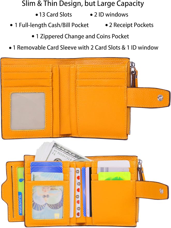 Women's RFID Blocking Leather Small Compact Bi-fold Zipper Pocket Wallet Card Case Purse with id Window - Image 2