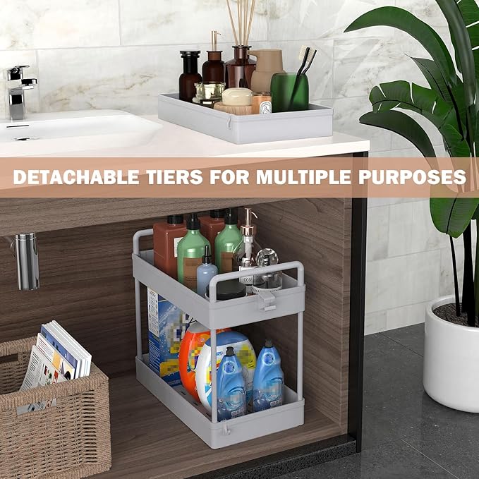 Ronlap 3 Tier Slim Rolling Storage Cart with Wheels Utility Organizer, Grey | For bathroom, laundry, kitchen, bedside & dorm. Fits art, craft, snack, makeup, nail, diaper & postpartum baby supplies - Image 3