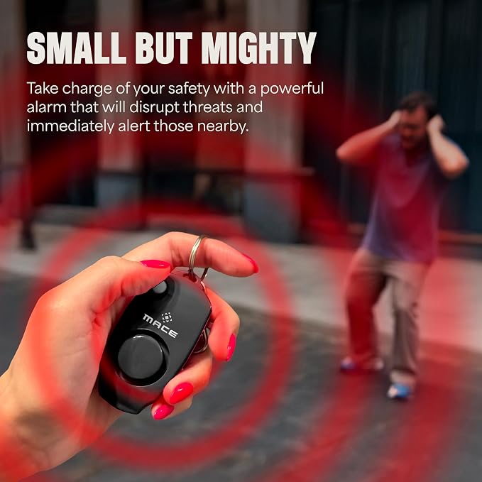 Mace Personal Safety Alarm - Loud 130db Siren, Built in Emergency Whistle, Easy On/Off Push Button Activation, Batteries Included, Personal Alarm for Women & Men - Black - Image 4