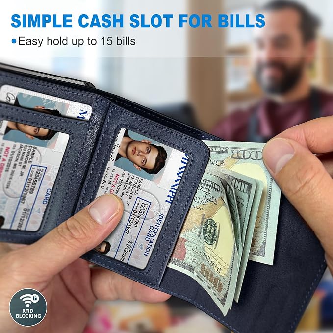 Wallet for Men,with Cash Pocket 2 ID Window 9-13 Cards,Metal Case Smart Slim Pop Up Credit Card Holder Flip with Magnetic Closure RFID Blocking Trifold wallet with Gift Box - Image 4
