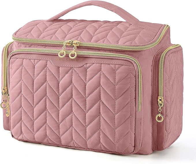 BAGSMART Travel Toiletry Bag, Large Wide-open Travel Bag for Toiletries, Makeup Cosmetic Travel Bag with Handle-Dark Pink by BAGSMART