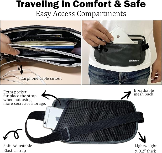 RFID Blocking Passport Holder Travel Pouch for Men & Women - Hidden Money Belt with Anti-Theft Locking Zipper, Slim Waterproof Waist Wallet for Cash, Credit Cards, Passport & Travel Documents, Grey - Image 5