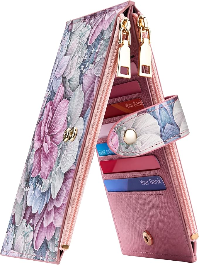 Travelambo RFID Wallet Women Large Size Bifold Multi Card Wallet Case with Zipper Pocke Credit Card Holder for Women by Travelambo