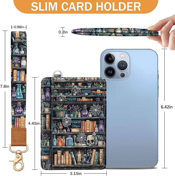 Yonlevres Goth Book Credit Card Holder Wristlet Wallet Women RFID Small | Front Pocket, Handy, RFID Blocking, Woman Girls Ladies Gifts, D-ring for Keychain,Thin Mini Card Case, ID Window, PU Leather - Image 6