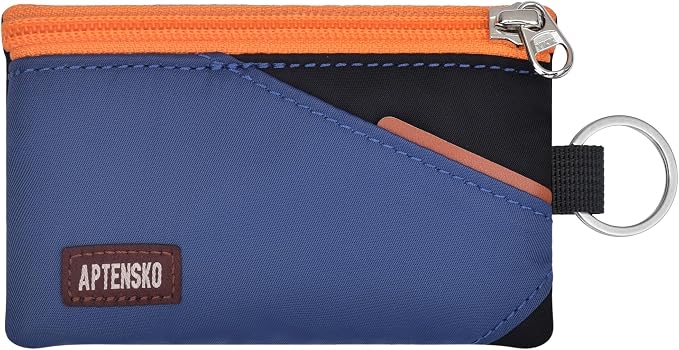 RFID Blocking Travel Wallet with Adjustable Lanyard, Small Nylon Zipper Pouch and Badge Holder for ID, Credit Cards, Cash, Keys, Commuters (Navy+Black) by APTENSKO