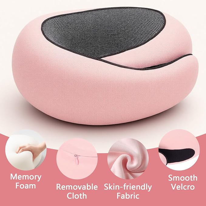Memory Foam Neck Pillow,2026 World Cup Travel Pillow,Neck Pillow Airplane with Eye Mask & Ear Plugs,Memory Foam 360 Degree Support Stowable Pillows for Airplanes Offices and Cars (Pink) - Image 3