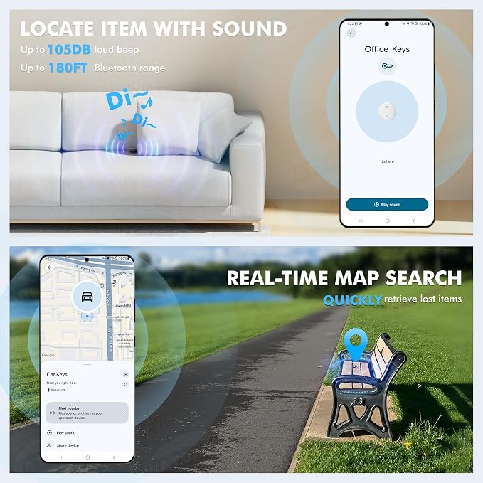 Bluetooth Tracker 4-Pack Smart Tag for Android & Samsung | 3-Year Battery Life, IP66 Waterproof,100db, Item Finder for Keys, Wallet, Luggage. Works with Google Find Hub. - Image 7