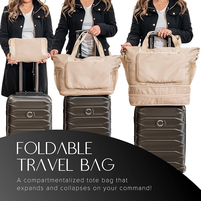 Large Travel Bag - Foldable & Expandable Carry-On Bag with Shoe Compartment, Water Bottle Pocket, Luggage Sleeve, Cosmetic Case - Image 2
