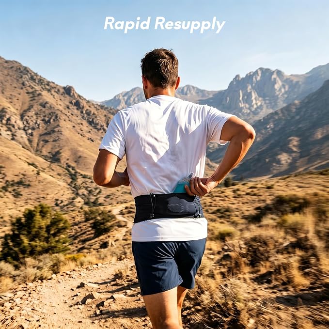 Haimont No-Bounce Running Hydration Belt for Trail & Daily Runs, Grey, S | 500ml Soft Flask Compatible, Zip Pocket, Gel Storage, Pole Loops, Reflective Details - Image 5