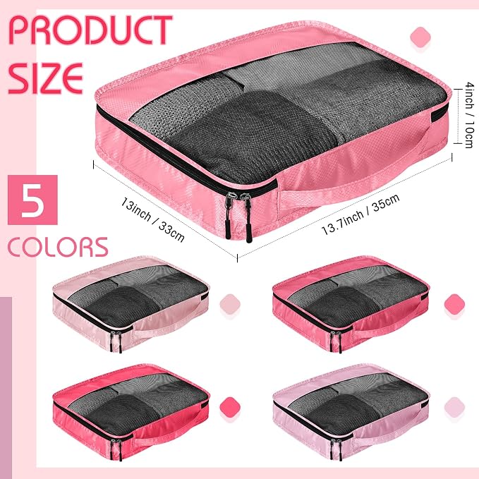 5 Pcs Packing Cubes for Suitcase Large Travel Cubes Carry on Luggage Organizer Bags for Clothes Accessories(M,Pink) - Image 2