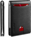 RUNBOX Slim Wallet for Men Genuine Leather RFID Blocking Bifold Minimalist Front Pocket Mens Wallet with Money Clip Thin Gift Box by RUNBOX