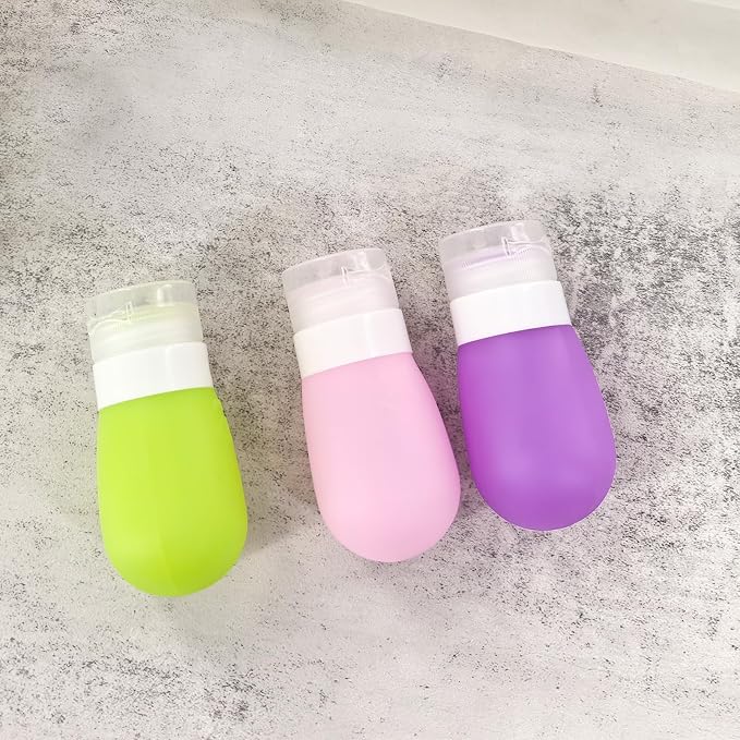 Mziart Travel Bottles for Toiletries, TSA Approved 2oz Silicone Travel Size Containers, 3 Pack Leak-Proof Squeezable Refillable Shampoo and Conditioner Bottles (Pink, Purple, Green) - Image 4