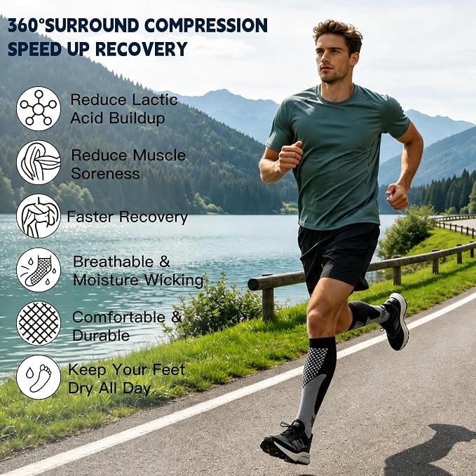4 Pairs Compression Socks for Men Women 20-30 mmHg Knee High Support Socks | Wide Calf Fit, Graduated Compression, Circulation Support, Tired Legs & Swelling Relief; Sports, Travel, Nurses, Daily Wear - Image 4