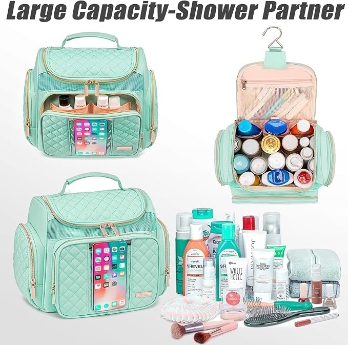 Tealari Large Toiletry Bag for Women Men,Bathroom Bag,Water Resistant Shower Bag,Makeup Bag,Portable Shower Caddy for College Dorm,Hanging Travel Toiletry Bag with Transparent Waterproof Phone Pocket - Image 6