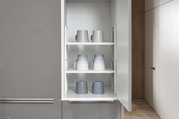 Nxconsu Cabinet Shelf Riser, Adjustable Cabinet Organizer, 8.6" Deep White | Heavy-Duty Metal Expandable Shelf Holds 50 lb with 3 Height Levels for Kitchen Cabinet Cupboard Pantry Dish Mug - Image 6