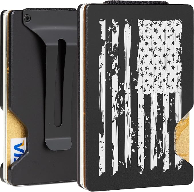 Slim Wallet for Men,RFID Blocking Minimalist Metal Wallet, Money Clip/Cash Holder, Front Pocket Aluminum Credit Card Holder, Ideal Gift for Men,American USA Flag - Image 2