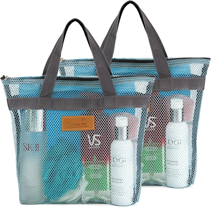 Mesh Shower Caddy Bag Portable Hanging Toiletry and Bath Organizer with Zipper for Travel, Gym, Camping, College Dorms, Beach by TOPASION