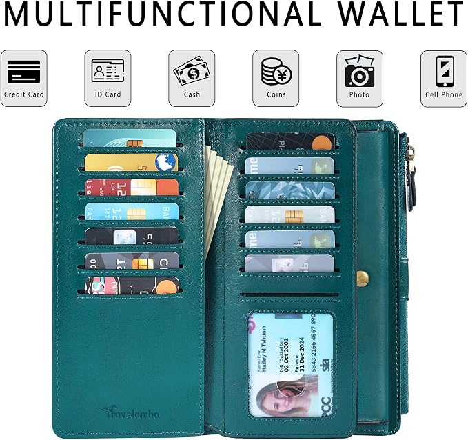 Travelambo Women's Wallet RFID Blocking Trifold Clutch Large Capacity Credit Card Holder Travel Purse - Image 4