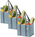 VENO 3 Pack Heavy Duty Reusable Grocery Shopping Bags Utility Tote | Water Resistant, Storage Box with Sturdy Handles & Hard Bottom, Foldable for Groceries Shopping Cart Storage(Blue, 6 Gallon) by Veno