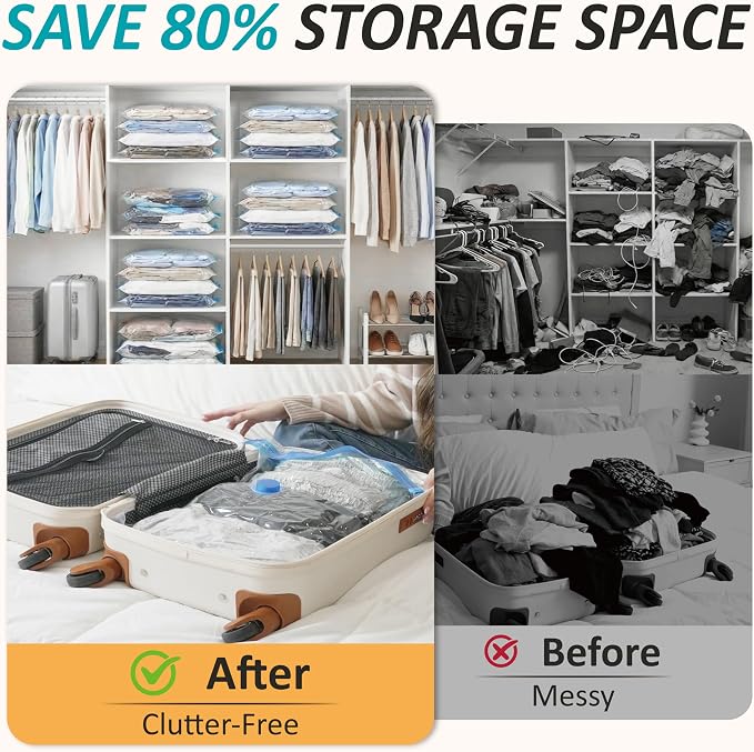 Cozy Essential Vacuum Storage Bags, 80% Compression Vacuum Seal Space Saver Plastic Packaging Bags for Clothes, Blankets, Pillow, Bedding, Comforters, Sealer Clothing Storage,35 Combo - Image 4