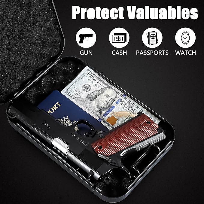 Portable Handgun Pistol Gun Safe Lock Box for Car, Travel & Home | Secures handgun storage, combination-lock access, steel build, 9.4" x 6.4" x 1.8", for car, home, travel, gun owners - Image 4