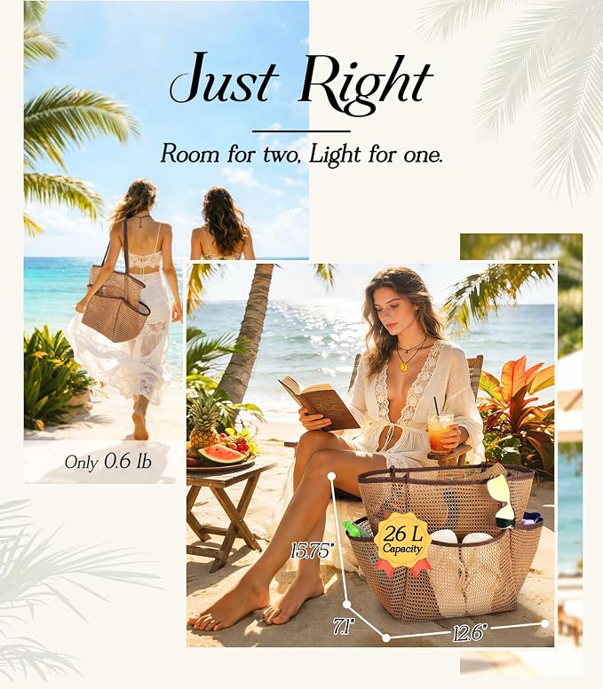 Cruise Essentials Beach Bag for Women, Mesh Tote with Detachable Pouch | Chic Design - Image 4