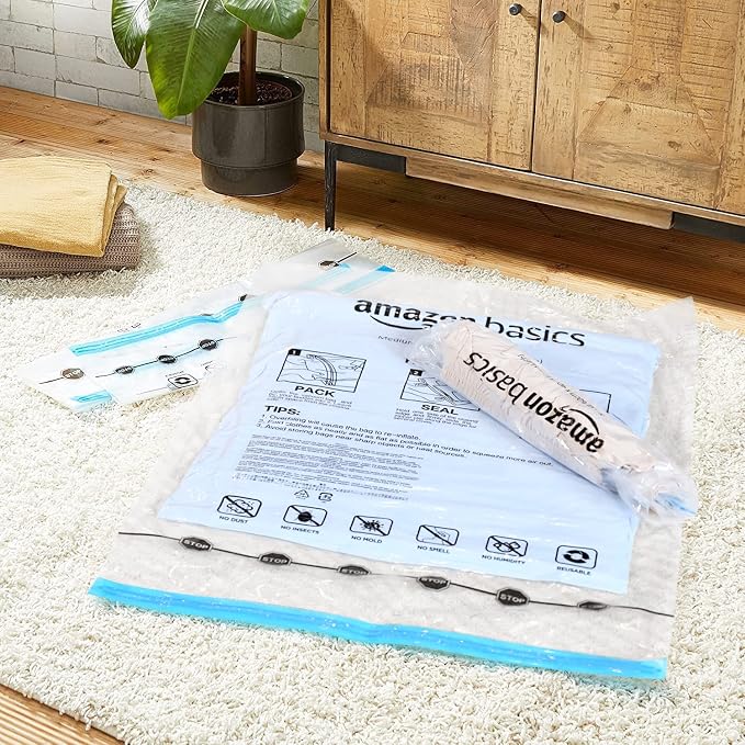 Amazon Basics Roll-Up Travel Compression Storage Bags for Clothes and Towels, No Vacuum Needed, Clear, 12 Count (6 Small & 6 Medium) Multiple (Pack of 10) - Image 7
