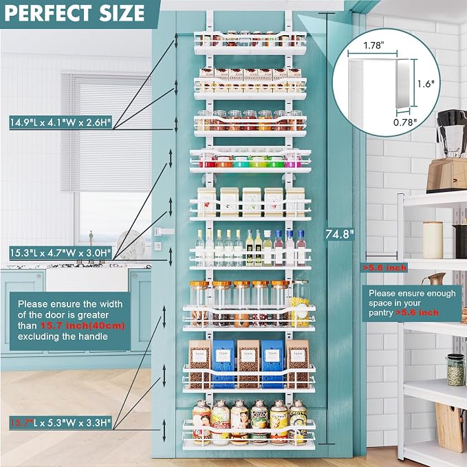 Eastherry Over The Door Pantry Organizer，9-Tier Over The Door Organizer with Adjustable Basket，Metal Hanging Pantry Organizers and Storage for Kitchen, Back of Door Seasoning Rack - Image 2