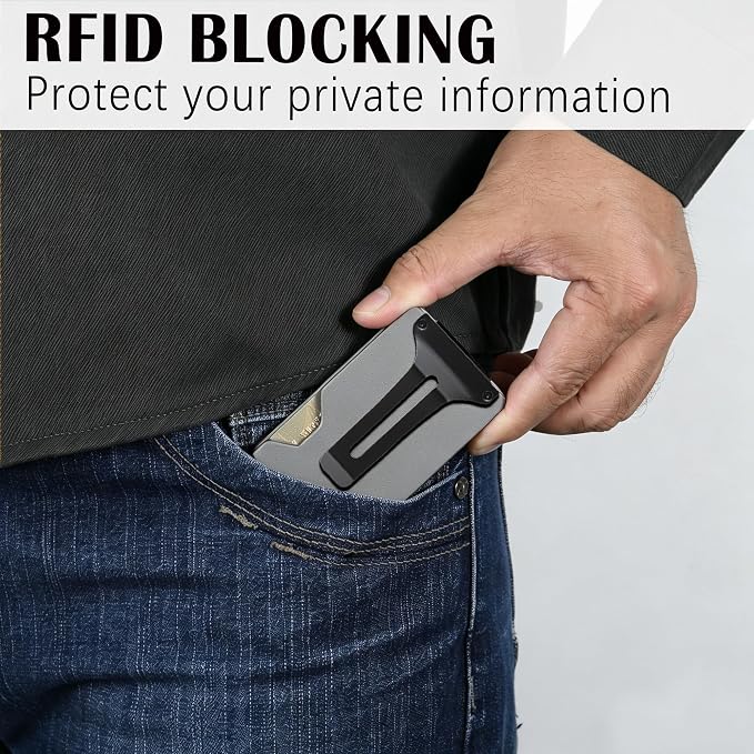 Slim Wallet for Men,RFID Blocking Minimalist Metal Wallet, Money Clip/Cash Holder, Front Pocket Aluminum Credit Card Holder, Ideal Gift for Men,Matte Grey - Image 6