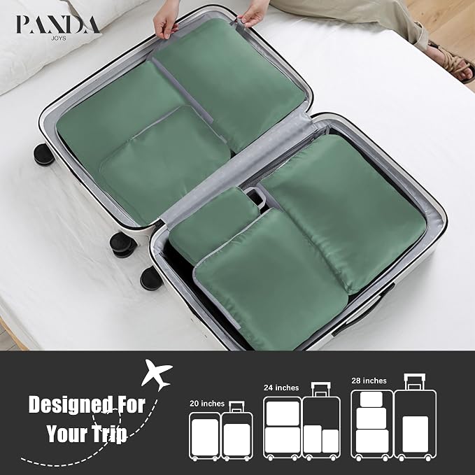 4 Set Compression Packing Cubes Travel - Travel Accessories Expandable Packing Organizers for Carry On - Essentials Luggage Bags - Green - Image 6