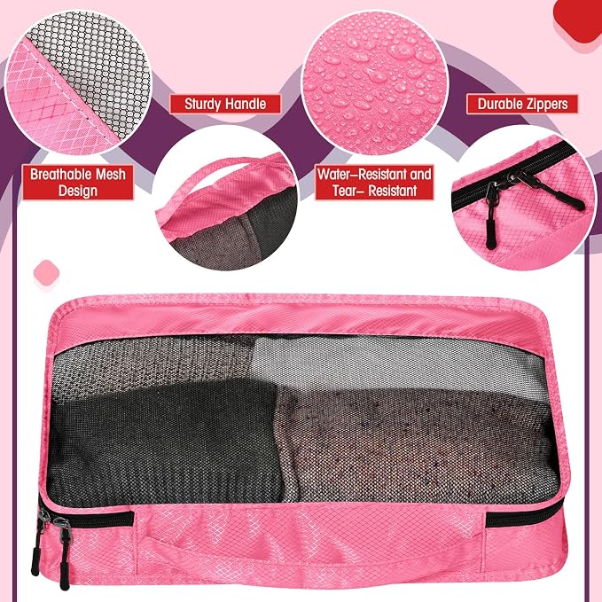 5 Pcs Packing Cubes for Suitcase Large Travel Cubes Carry on Luggage Organizer Bags for Clothes Accessories(M,Purple) - Image 3