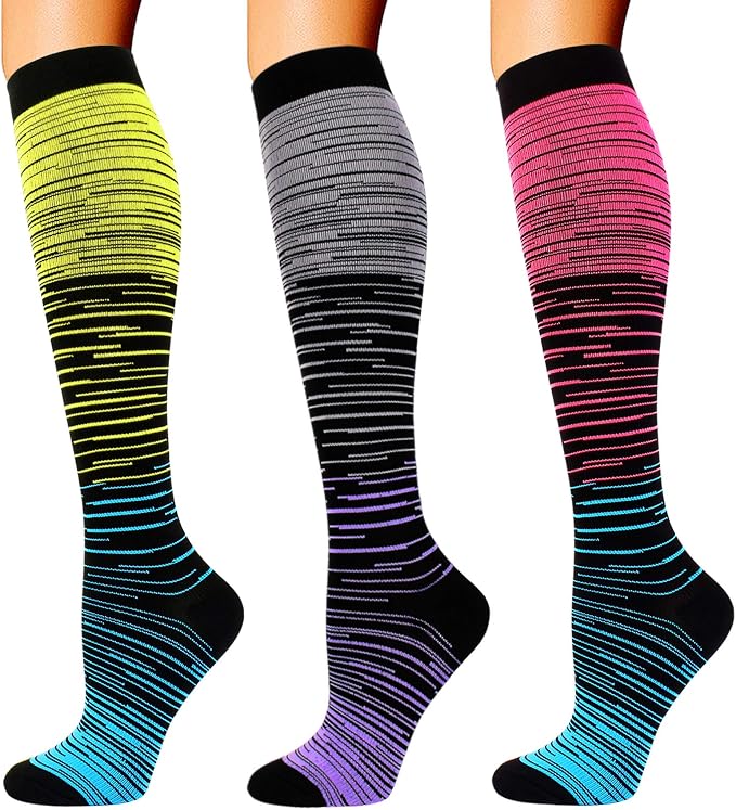 3 Pairs Compression Socks for Women Men 20-30mmhg Knee High Stocking for Sports Running Travel Nurses by DoubleCouple