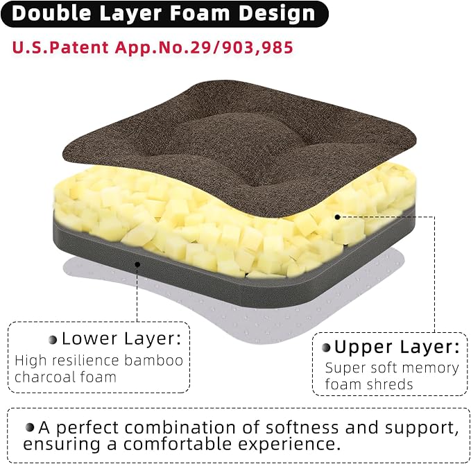 GOFORIT Chair Cushions Set of 2,Tufted Shredded Memory Foam Chair Pads, Non-Slip Seat Cushions with Removable Cover, 16'' x 16'', 2 Pack,Brown - Image 2
