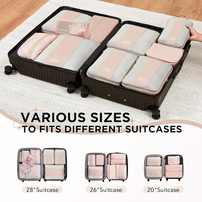 10 Set Compression Packing Cubes for Travel Gifts Mom Women,OlarHike Luggage Clothes Garment Bags for Travelers,Airplane/Cruise/Car Travel Essentials,Compressible Expandable Saver Space Bags(Beige) - Image 8