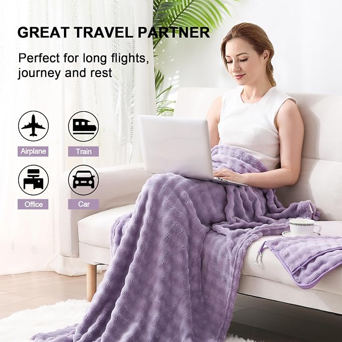 Soft Cozy Travel Blanket for Airplane Train and Car, Dusty Purple | Lightweight, Blanket or Pillow 2 in 1, Compact with Portable Bag Pillowcase, with Luggage Sleeve and Backpack Clip - Image 3