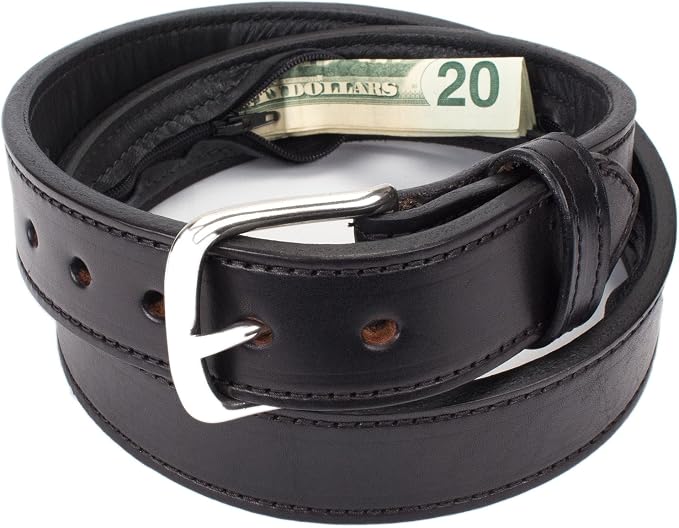 Hidden Money Belt for Travel for Men, Genuine Leather Belt with Hidden Zipper Pocket & Secret Storage by YoderLeatherCompany