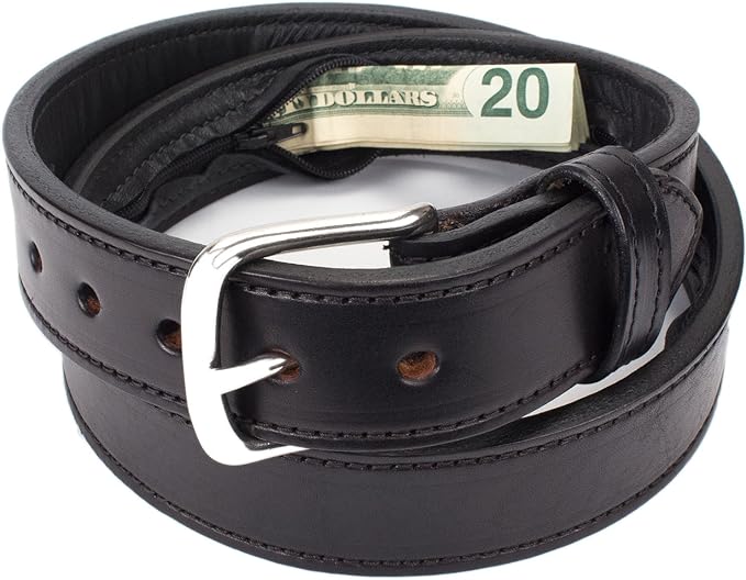 Hidden Money Belt for Travel for Men, Genuine Leather Belt with Hidden Zipper Pocket & Secret Storage by YoderLeatherCompany