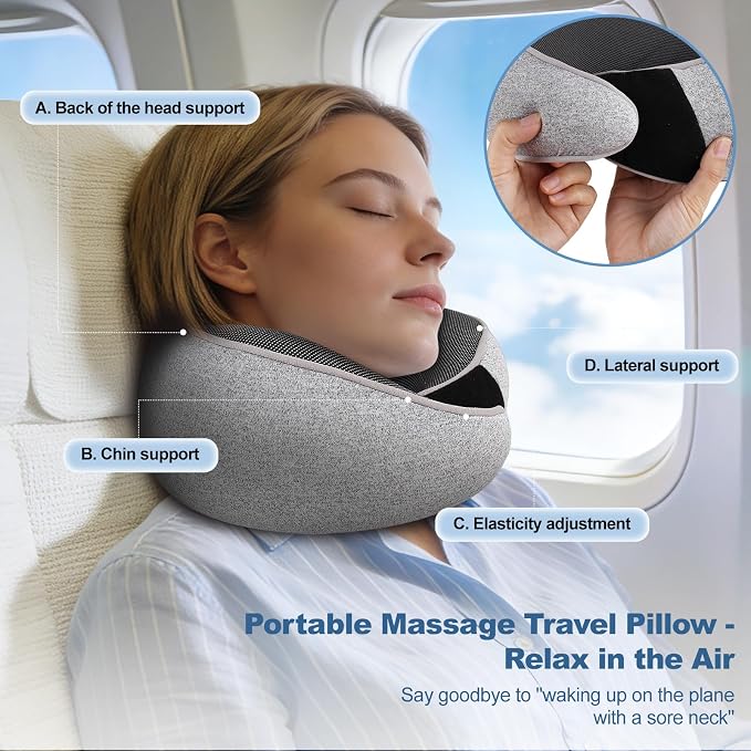 Memory Foam Travel Neck Pillow – Ergonomic Airplane Pillow with 360° Head Support | Includes Eye Mask & Ear Plugs | Ultra Portable Neck Pillow Airplane for Flights & Cars(Pink) - Image 4