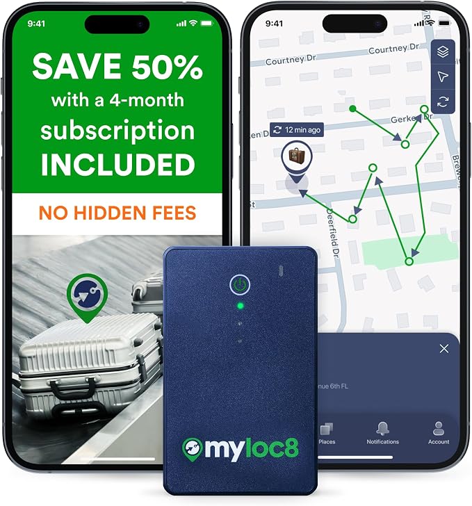 GPS Luggage Tracker for Suitcases TSA Approved, Android & iOS Compatible - Real-Time Tracking Device for Travel - Smart Tag with Bag Opening Alert - Long Battery Life (4-Mo Subscription Included) by MyLoc8