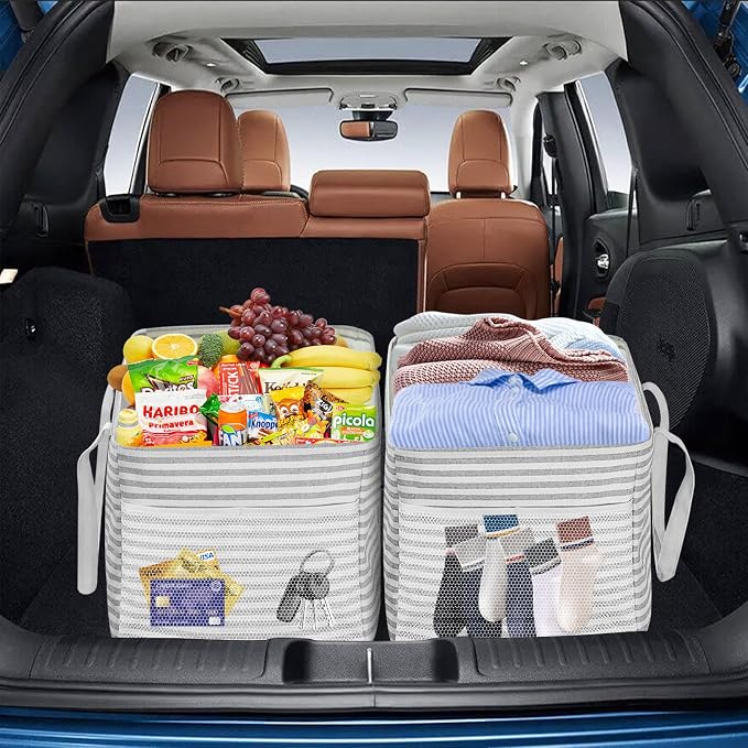 LHZK Standing Extra Large Utility Tote Bag with Metal Wire Frame and the Sides Rinforced, Extra Large Tote Bag with Handle, Reusable Grocery Bags Foldable, Beach Bag, Car Tote (Grey, 26''x15''x13'') - Image 8